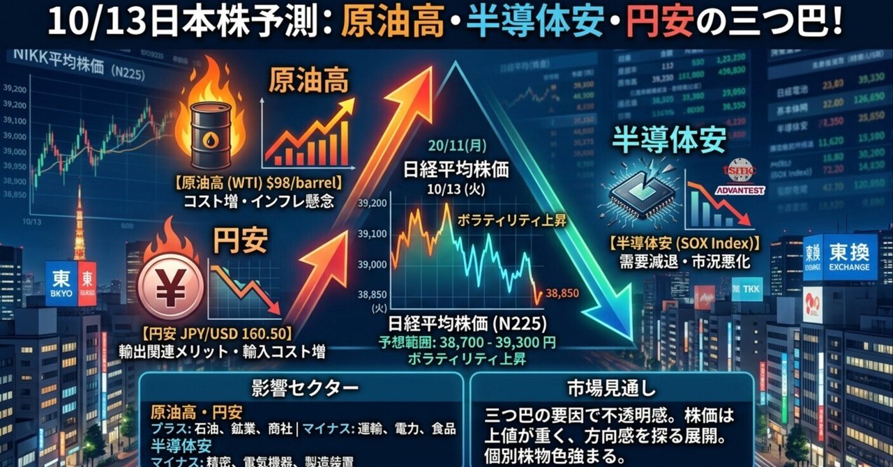 [10/13 Japanese Stock Forecast] A Three-Way Standoff: High Oil Prices, Weak Semiconductors, and a Weak Yen! 5 Japanese Stocks to Watch This Week and Investment Strategies